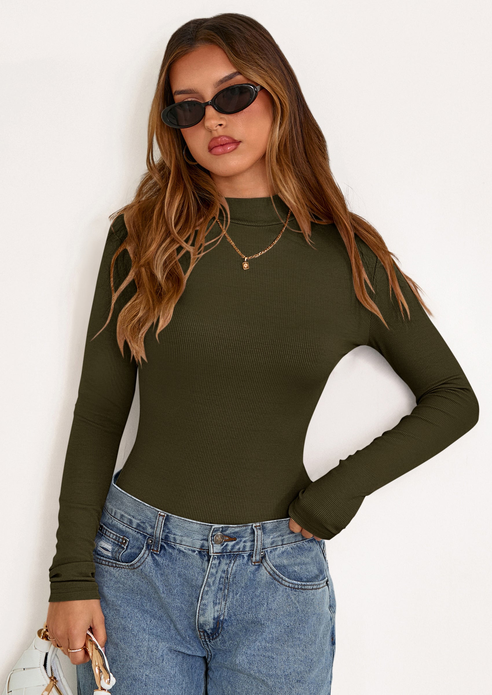 PRETTYGARDEN Women's Turtleneck Long Sleeve Shirts Fall Basic Tees Ribbed Fitted Tops Thermal Layering Knit Top Clothes