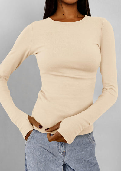 BTFBM Women's Casual Tops Spring Fall Outfits Long Sleeve Shirt Crewneck Workout Stretchy Slim Fit Going Out Top