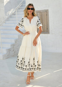 PRETTYGARDEN Women's Summer Boho Maxi Dress Spring Floral Short Sleeve V Neck A Line Flowy Beach Wedding Guest Dresses PRETTYGARDEN