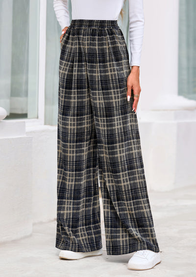 PRETTYGARDEN Casual Women's Pants Elastic Waist Palazzo Long Stretchy Wide Leg Trousers Knit Fall Outfits with Pockets