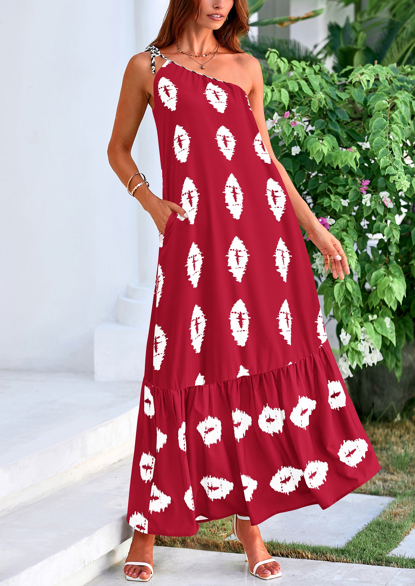 PRETTYGARDEN Women's Summer Maxi Dresses One Shoulder Printed Flowy Boho Beach Vacation Long Sundress