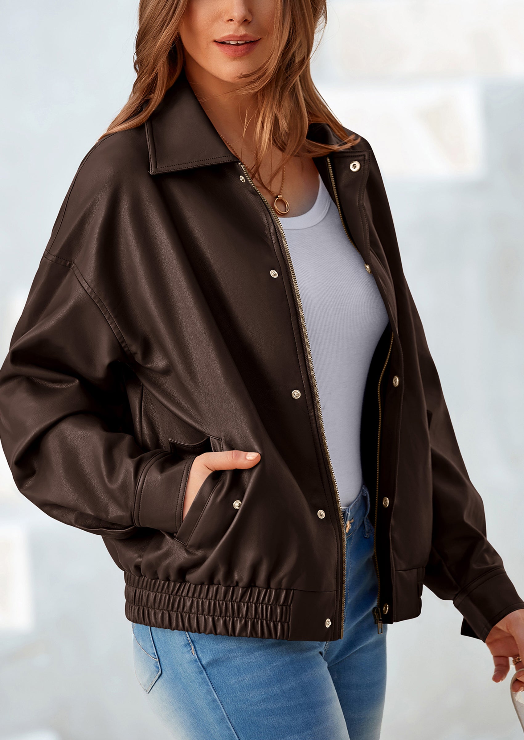 PRETTYGARDEN Women's Faux Leather Motorcycle Jacket Trendy Fall Spring Clothes Oversized Zip Up Winter Coat Outerwear