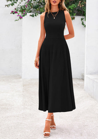 PRETTYGARDEN Spring Casual Dresses for Women Summer Business Work Midi Sleeveless A Line Pleated Cocktail Dress