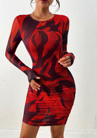 PRETTYGARDEN Women's Mini Dress Fall Trendy Tie Dye Print Long Sleeve Club Party Homecoming Casual Bodycon Dresses