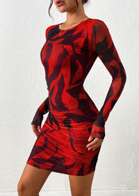 PRETTYGARDEN Women's Mini Dress Fall Trendy Tie Dye Print Long Sleeve Club Party Homecoming Casual Bodycon Dresses