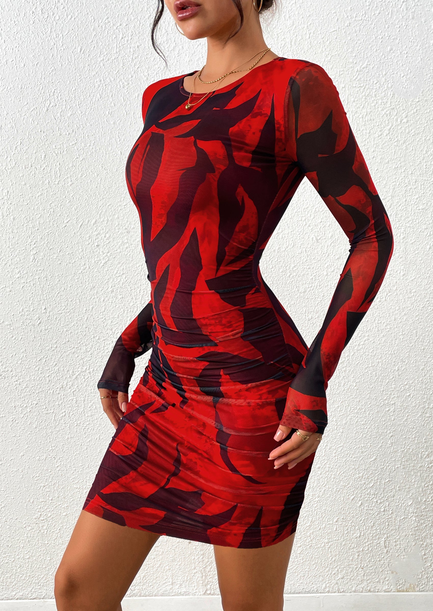 PRETTYGARDEN Women's Mini Dress Fall Trendy Tie Dye Print Long Sleeve Club Party Homecoming Casual Bodycon Dresses