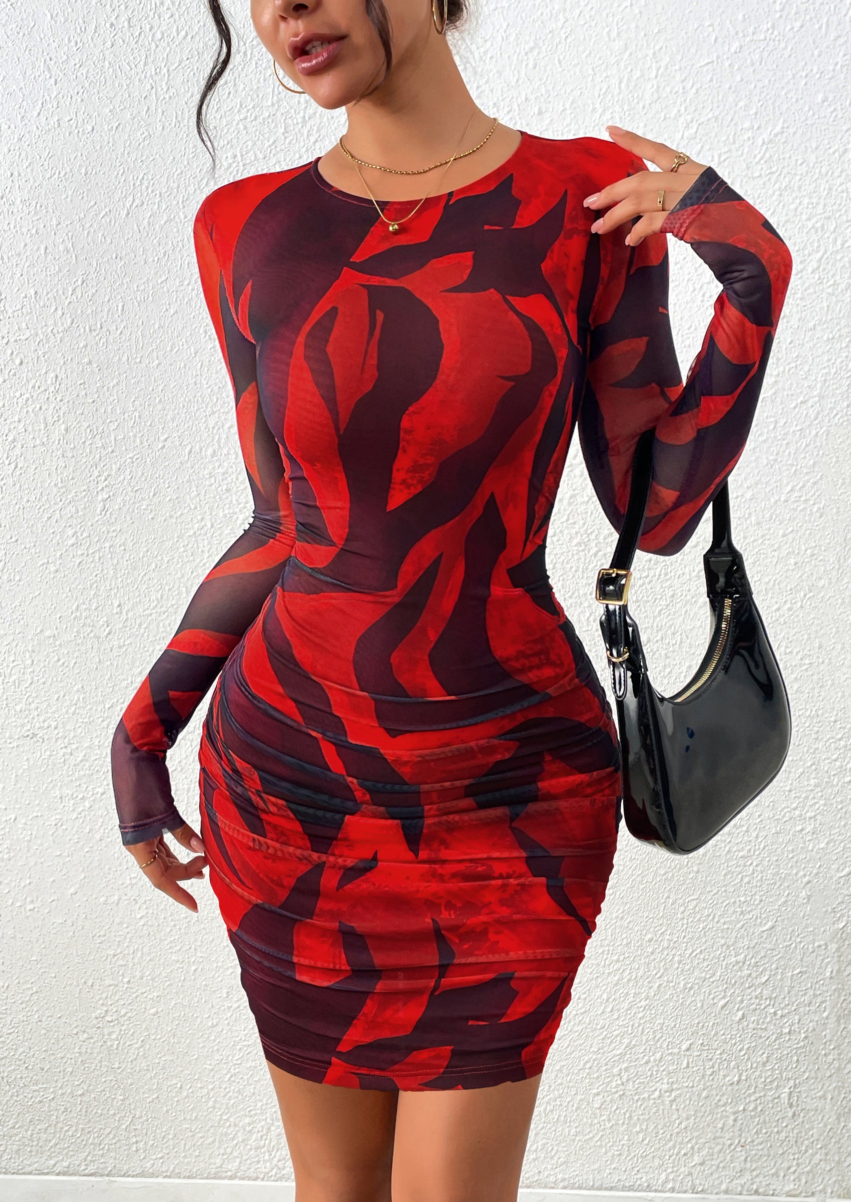 PRETTYGARDEN Women's Mini Dress Fall Trendy Tie Dye Print Long Sleeve Club Party Homecoming Casual Bodycon Dresses