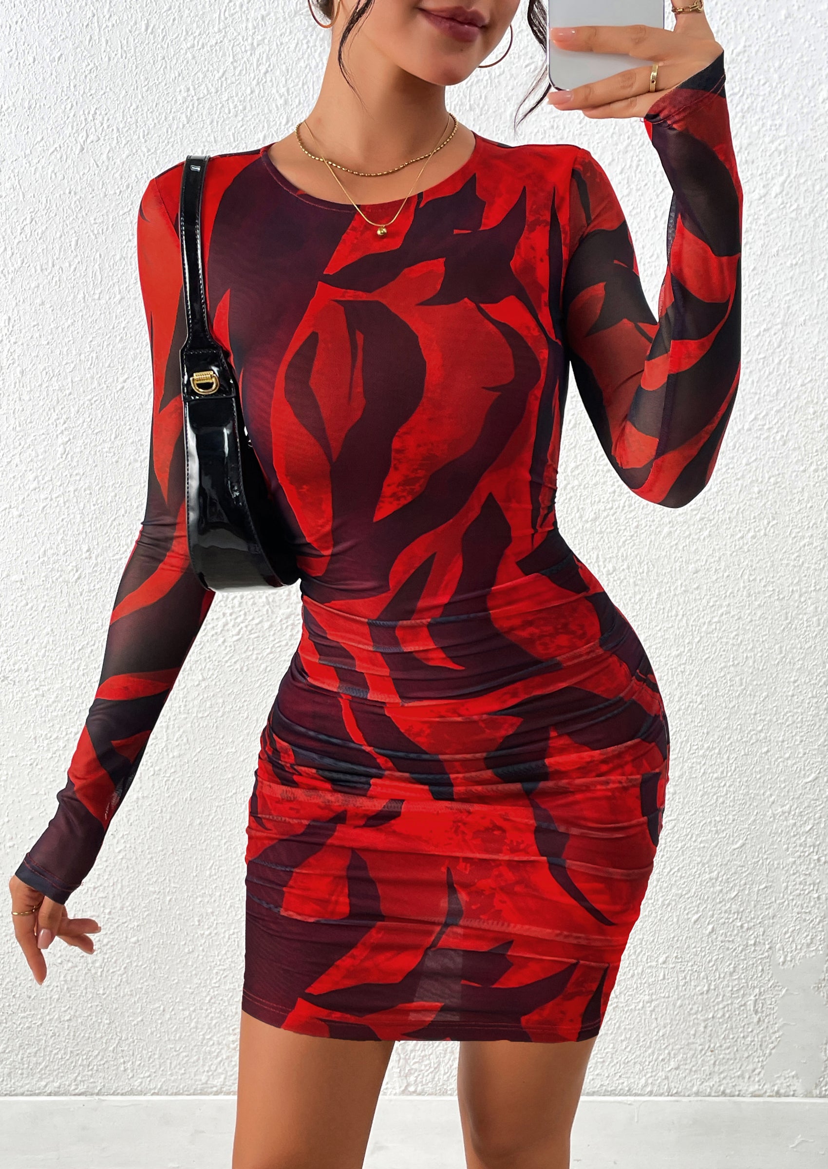 PRETTYGARDEN Women's Mini Dress Fall Trendy Tie Dye Print Long Sleeve Club Party Homecoming Casual Bodycon Dresses