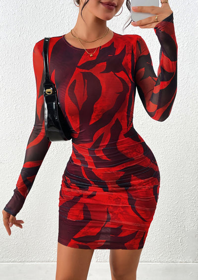 PRETTYGARDEN Women's Mini Dress Fall Trendy Tie Dye Print Long Sleeve Club Party Homecoming Casual Bodycon Dresses