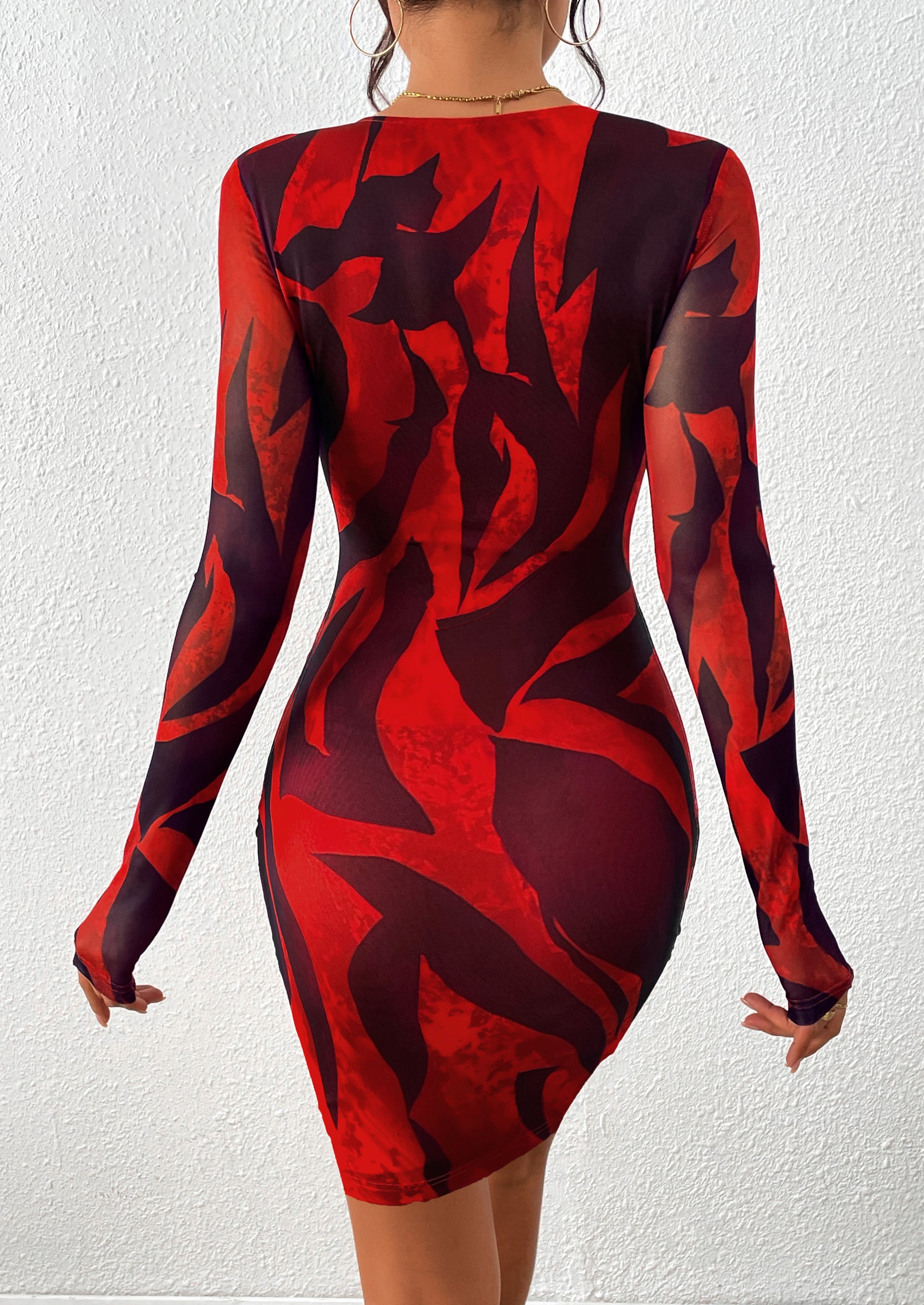 PRETTYGARDEN Women's Mini Dress Fall Trendy Tie Dye Print Long Sleeve Club Party Homecoming Casual Bodycon Dresses