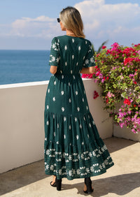 PRETTYGARDEN Womens Summer Boho Maxi Dress Trendy Short Sleeve V Neck Flowy Beach Floral Dresses with Pockets PRETTYGARDEN