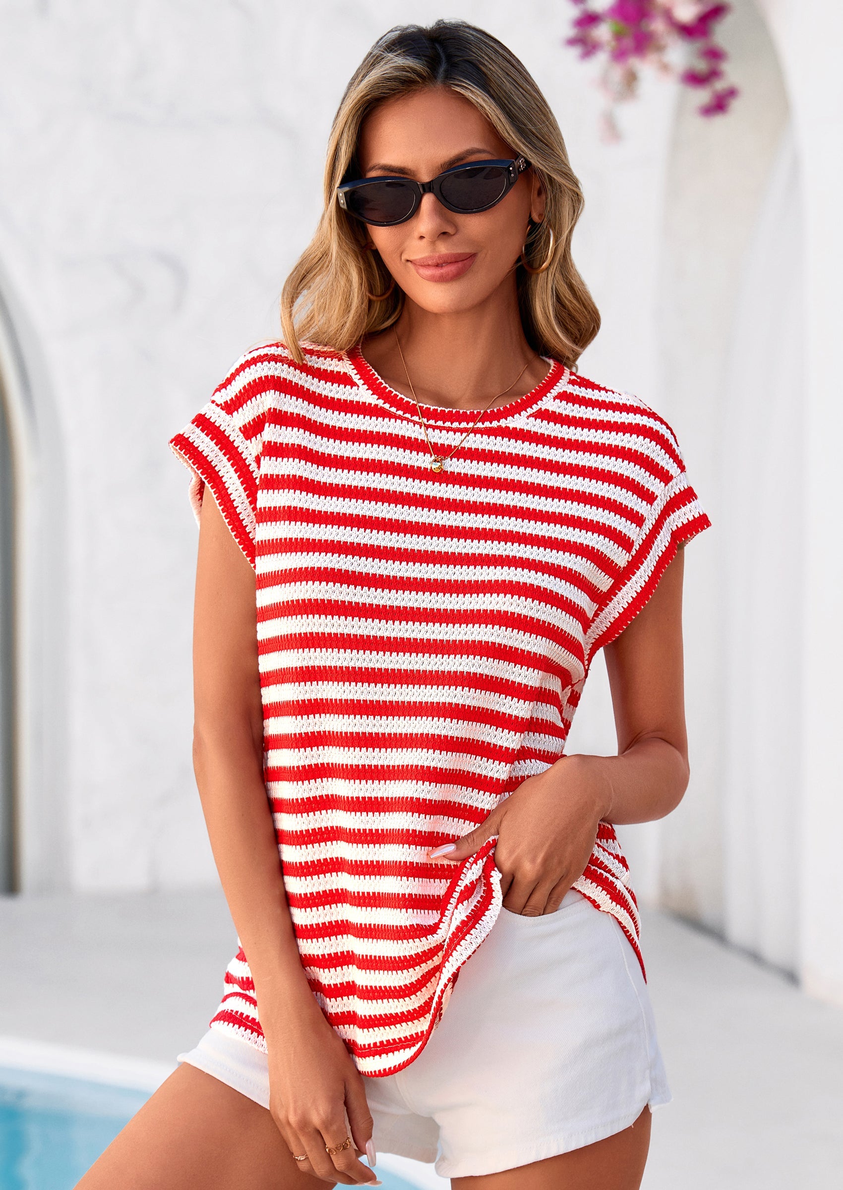 PRETTYGARDEN Women's Spring Vest Tops Cap Sleeve Striped Shirt Knit Tank Top Summer Beach Vacation Clothes PRETTYGARDEN