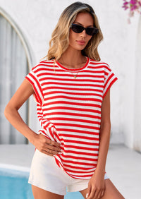 PRETTYGARDEN Women's Spring Vest Tops Cap Sleeve Striped Shirt Knit Tank Top Summer Beach Vacation Clothes PRETTYGARDEN