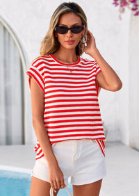 PRETTYGARDEN Women's Spring Vest Tops Cap Sleeve Striped Shirt Knit Tank Top Summer Beach Vacation Clothes PRETTYGARDEN