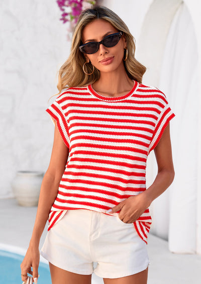 PRETTYGARDEN Women's Spring Vest Tops Cap Sleeve Striped Shirt Knit Tank Top Summer Beach Vacation Clothes PRETTYGARDEN