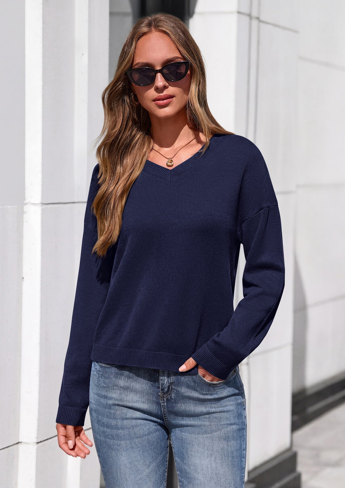 PRETTYGARDEN Women's Fall Fashion V Neck Cozy Sweaters | Soft Stretchy Warm, Chunky Knit Pullover, Loose Fit Long Sleeve Tops, Dressy Casual Blouses,Trendy Holiday Winter Outfits