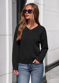PRETTYGARDEN Women's Fall Fashion V Neck Cozy Sweaters | Soft Stretchy Warm, Chunky Knit Pullover, Loose Fit Long Sleeve Tops, Dressy Casual Blouses,Trendy Holiday Winter Outfits