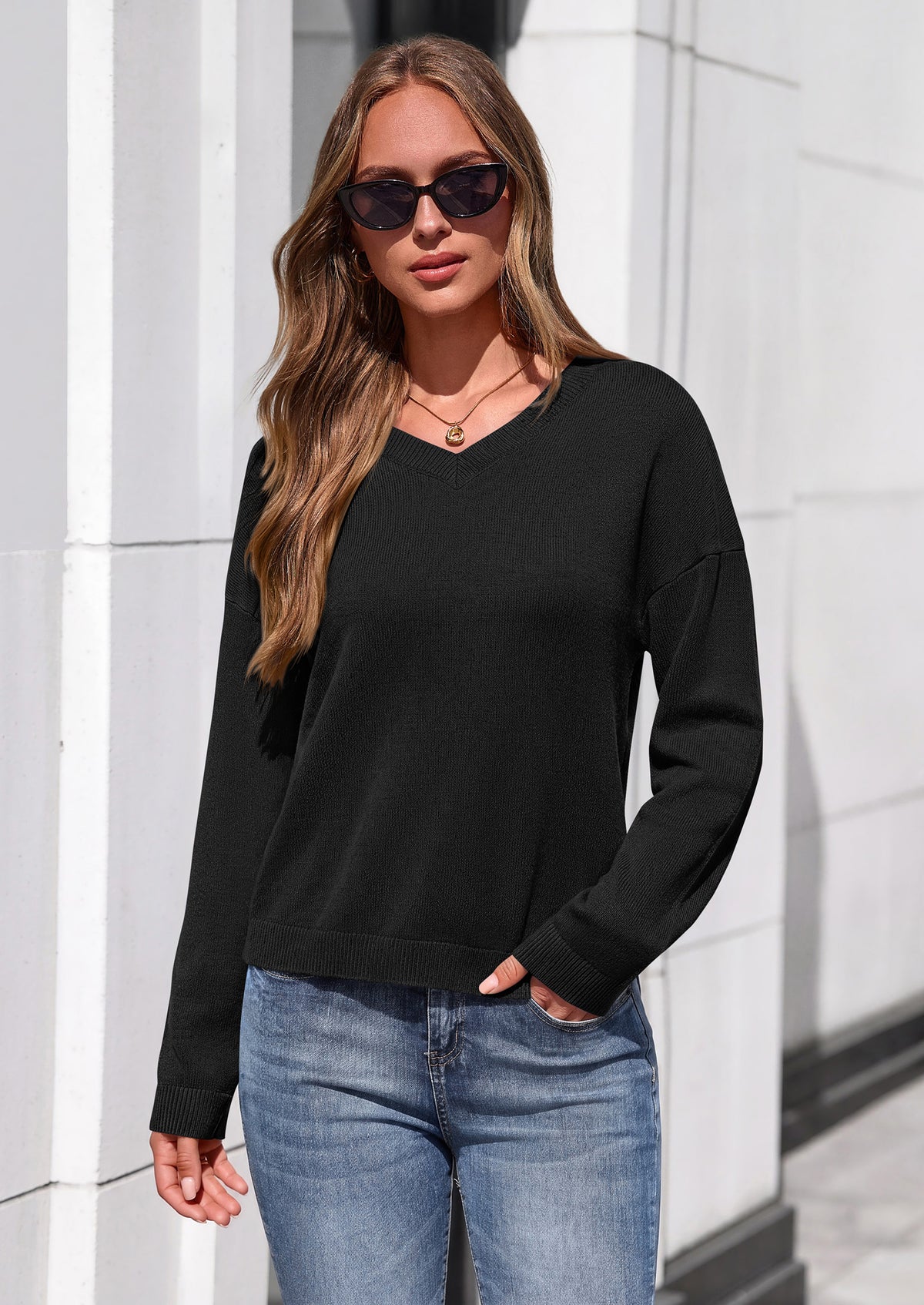 PRETTYGARDEN Women's Fall Fashion V Neck Cozy Sweaters | Soft Stretchy Warm, Chunky Knit Pullover, Loose Fit Long Sleeve Tops, Dressy Casual Blouses,Trendy Holiday Winter Outfits