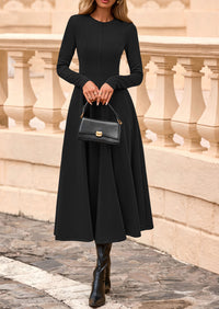 PRETTYGARDEN Women's Fall Long Sleeve Midi Dress Casual Elegant Ruffle Flowy A Line Swing Cocktail Party Dresses