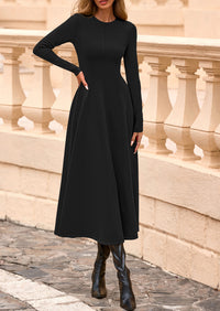 PRETTYGARDEN Women's Fall Long Sleeve Midi Dress Casual Elegant Ruffle Flowy A Line Swing Cocktail Party Dresses