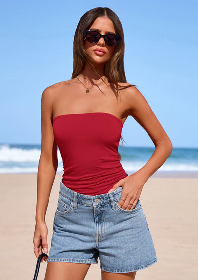 PRETTYGARDEN Women Tube Tops Strapless Going Out Crop Top Spring Fashion Y2K Summer Bandeau Shirt Beach Vacation Clothes PRETTYGARDEN