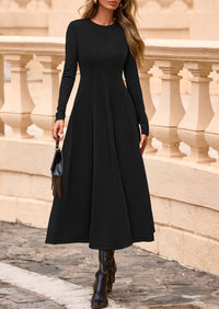 PRETTYGARDEN Women's Fall Long Sleeve Midi Dress Casual Elegant Ruffle Flowy A Line Swing Cocktail Party Dresses