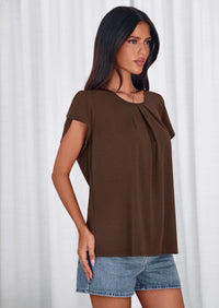 PRETTYGARDEN Summer Tops for Women Short Sleeve Crew Neck Pleated T Shirts Dressy Casual Blouses Spring Fashion Clothes PRETTYGARDEN