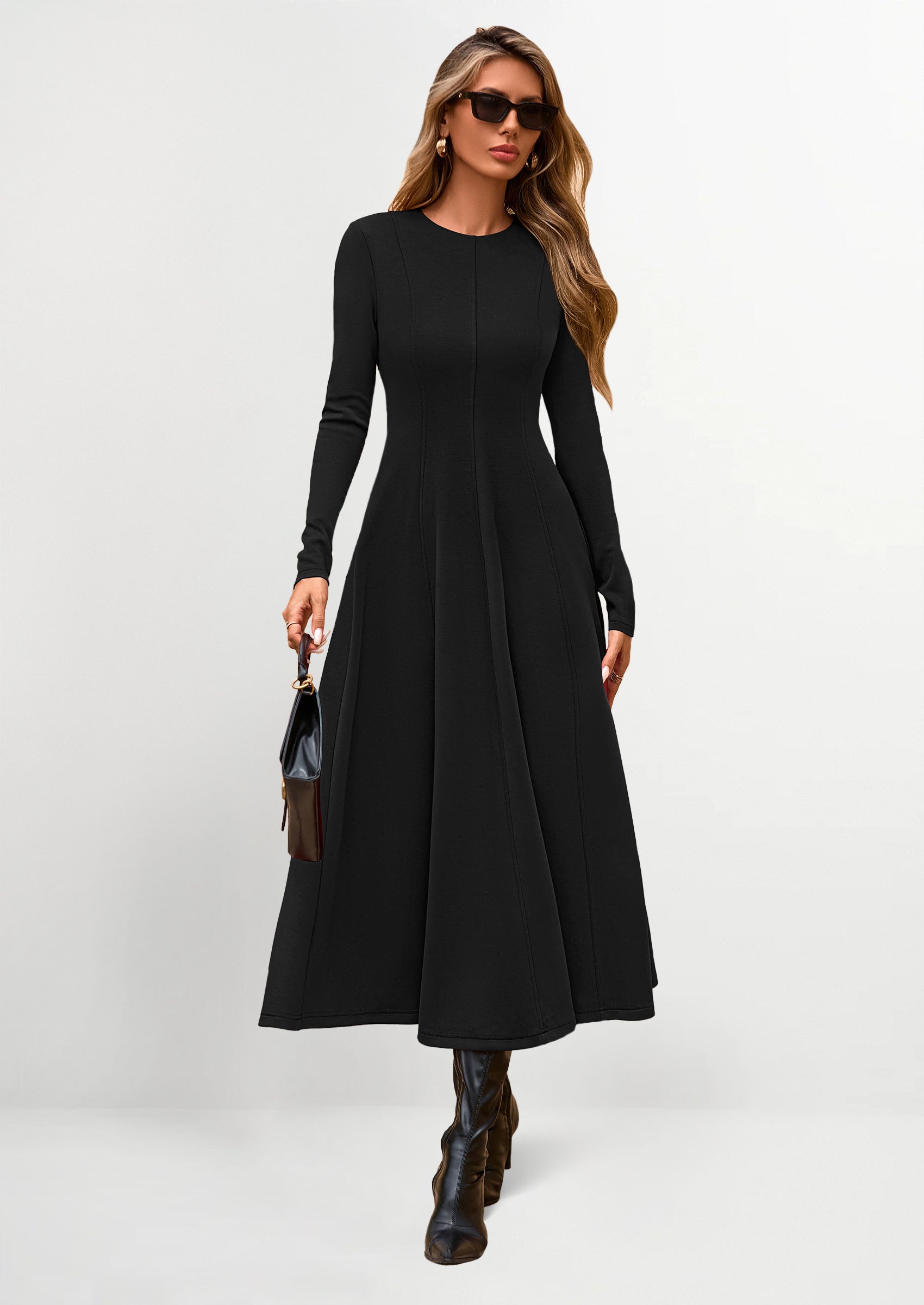 PRETTYGARDEN Women's Fall Long Sleeve Midi Dress Casual Elegant Ruffle PRETTYGARDEN Women's Fall Long Sleeve Midi Dress Casual Elegant Ruffle