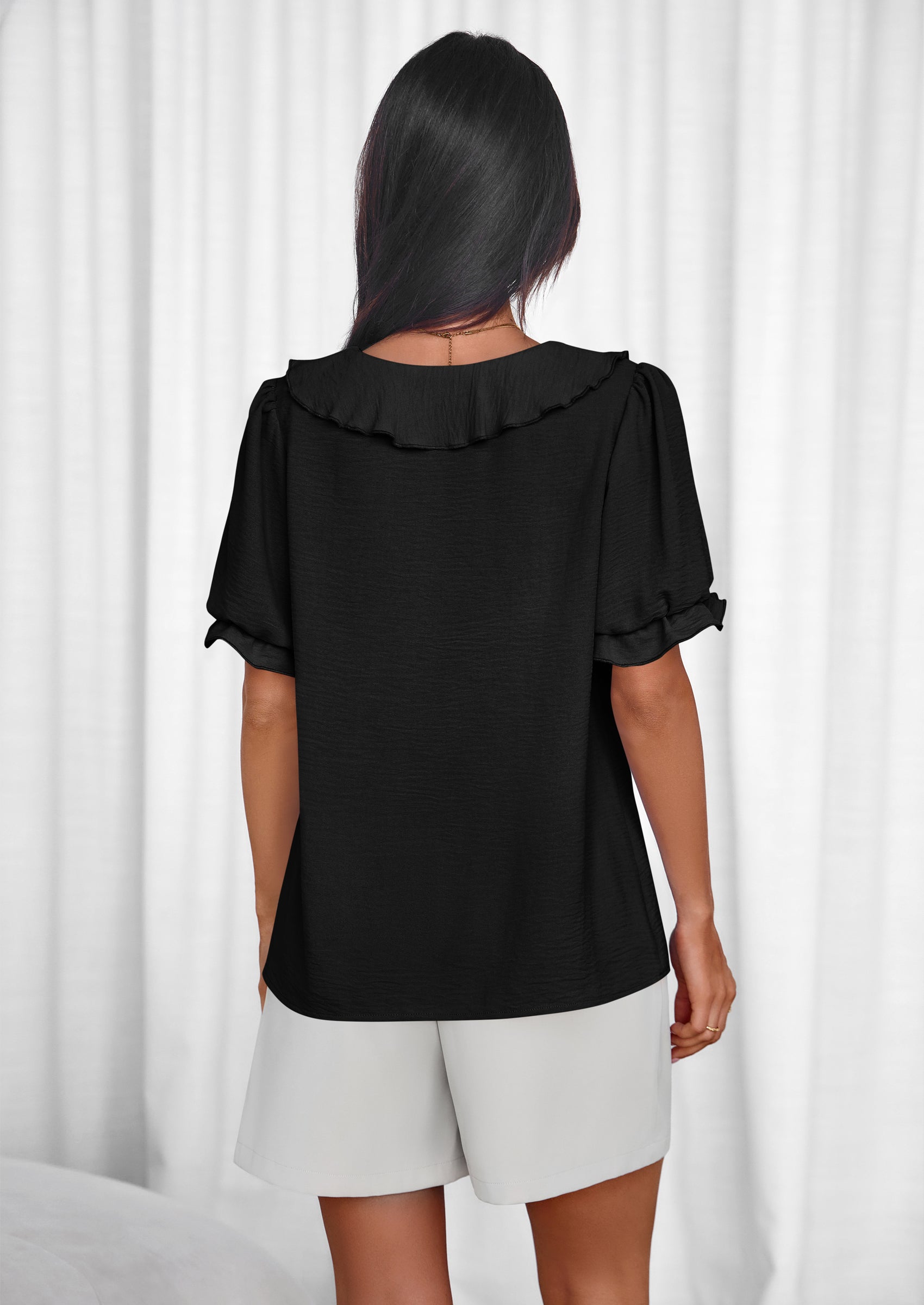 PRETTYGARDEN Women's Summer Dressy Casual Blouses Short Sleeve V Neck Ruffle Going Out Tops Shirt Trendy Spring Outfits PRETTYGARDEN