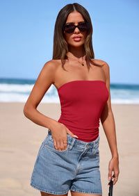 PRETTYGARDEN Women Tube Tops Strapless Going Out Crop Top Spring Fashion Y2K Summer Bandeau Shirt Beach Vacation Clothes PRETTYGARDEN