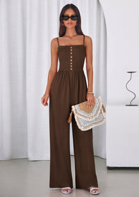 PRETTYGARDEN Jumpsuits for Women Summer Sleeveless Smocked Button Wide Leg Rompers Spring Travel One Piece Outfits PRETTYGARDEN