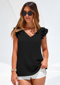 PRETTYGARDEN Womens Blouses Dressy Casual Summer V Neck Ruffle Cap Sleeve Business Work Tops Spring Teacher Shirts PRETTYGARDEN