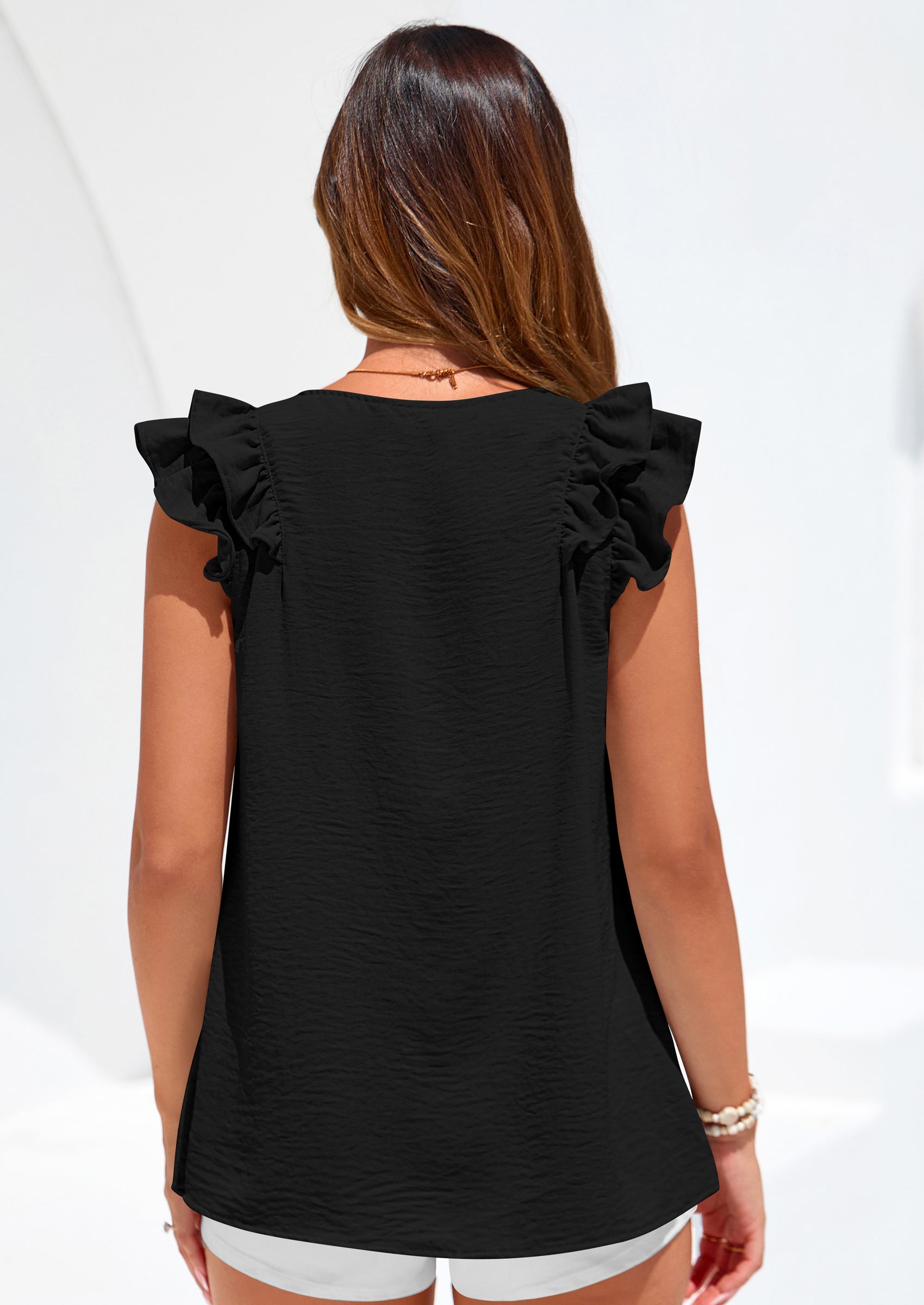 PRETTYGARDEN Womens Blouses Dressy Casual Summer V Neck Ruffle Cap Sleeve Business Work Tops Spring Teacher Shirts PRETTYGARDEN