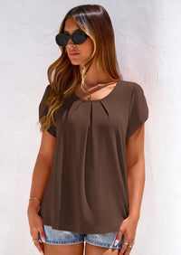 PRETTYGARDEN Summer Tops for Women Short Sleeve Crew Neck Pleated T Shirts Dressy Casual Blouses Spring Fashion Clothes PRETTYGARDEN