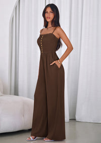 PRETTYGARDEN Jumpsuits for Women Summer Sleeveless Smocked Button Wide Leg Rompers Spring Travel One Piece Outfits PRETTYGARDEN