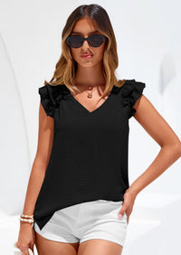 PRETTYGARDEN Womens Blouses Dressy Casual Summer V Neck Ruffle Cap Sleeve Business Work Tops Spring Teacher Shirts PRETTYGARDEN