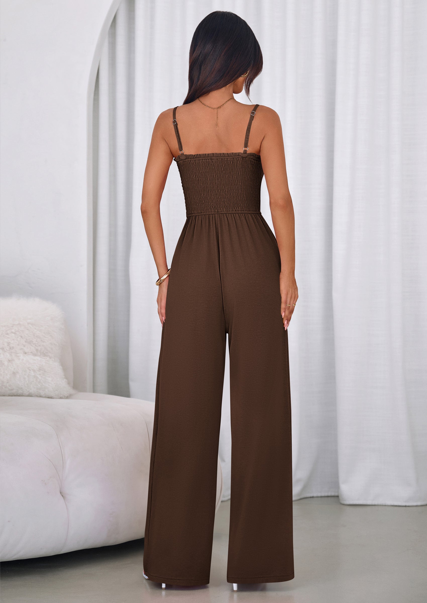 PRETTYGARDEN Jumpsuits for Women Summer Sleeveless Smocked Button Wide Leg Rompers Spring Travel One Piece Outfits PRETTYGARDEN