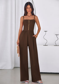 PRETTYGARDEN Jumpsuits for Women Summer Sleeveless Smocked Button Wide Leg Rompers Spring Travel One Piece Outfits PRETTYGARDEN