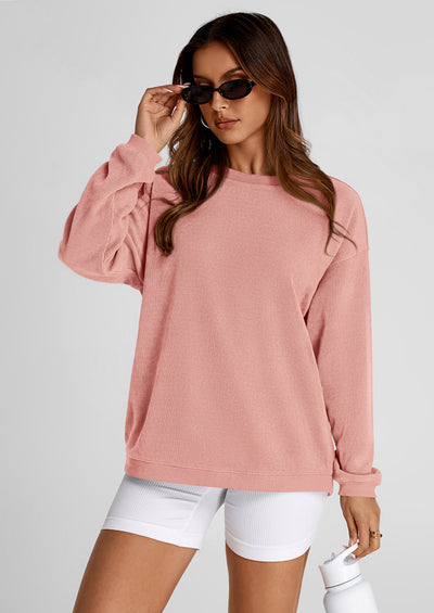 PRETTYGARDEN Women's Oversized Sweatshirt 2025 Fall Fashion Clothes Ribbed Corduroy Long Sleeve Going Out Pullover Tops