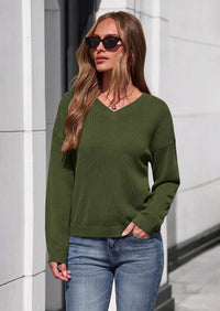 PRETTYGARDEN Women's Fall Fashion V Neck Cozy Sweaters | Soft Stretchy Warm, Chunky Knit Pullover, Loose Fit Long Sleeve Tops, Dressy Casual Blouses,Trendy Holiday Winter Outfits