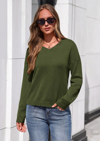 PRETTYGARDEN Women's Fall Fashion V Neck Cozy Sweaters | Soft Stretchy Warm, Chunky Knit Pullover, Loose Fit Long Sleeve Tops, Dressy Casual Blouses,Trendy Holiday Winter Outfits