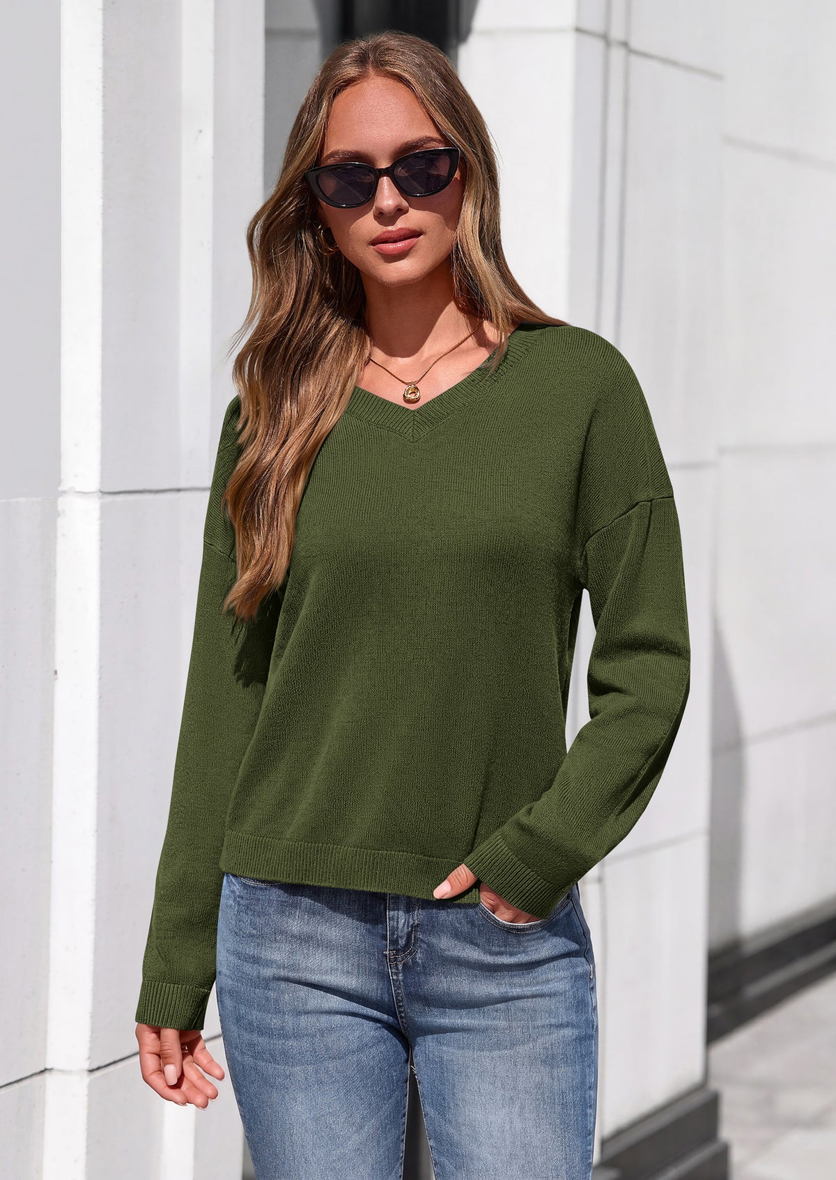 PRETTYGARDEN Women's Fall Fashion V Neck Cozy Sweaters | Soft Stretchy Warm, Chunky Knit Pullover, Loose Fit Long Sleeve Tops, Dressy Casual Blouses,Trendy Holiday Winter Outfits