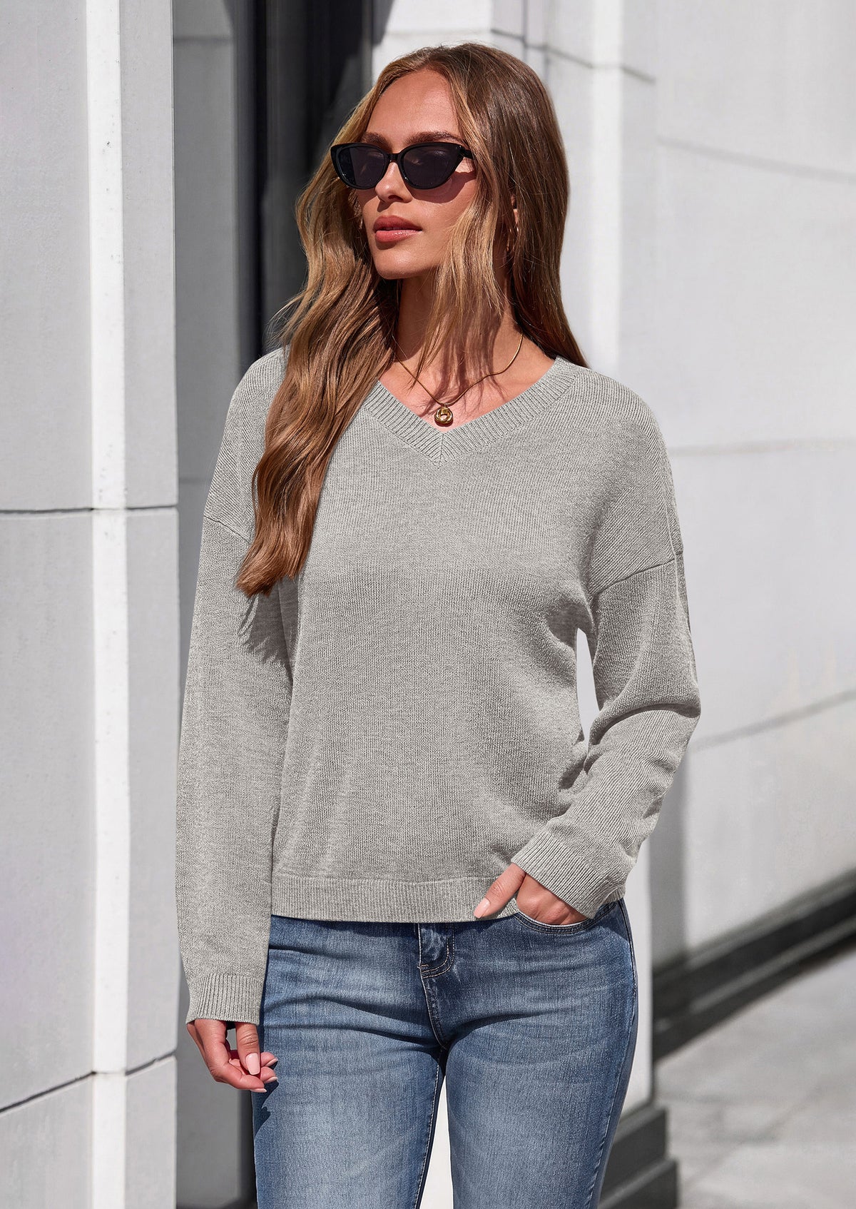 PRETTYGARDEN Women's Fall Fashion V Neck Cozy Sweaters | Soft Stretchy Warm, Chunky Knit Pullover, Loose Fit Long Sleeve Tops, Dressy Casual Blouses,Trendy Holiday Winter Outfits