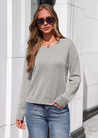 PRETTYGARDEN Women's Fall Fashion V Neck Cozy Sweaters | Soft Stretchy Warm, Chunky Knit Pullover, Loose Fit Long Sleeve Tops, Dressy Casual Blouses,Trendy Holiday Winter Outfits