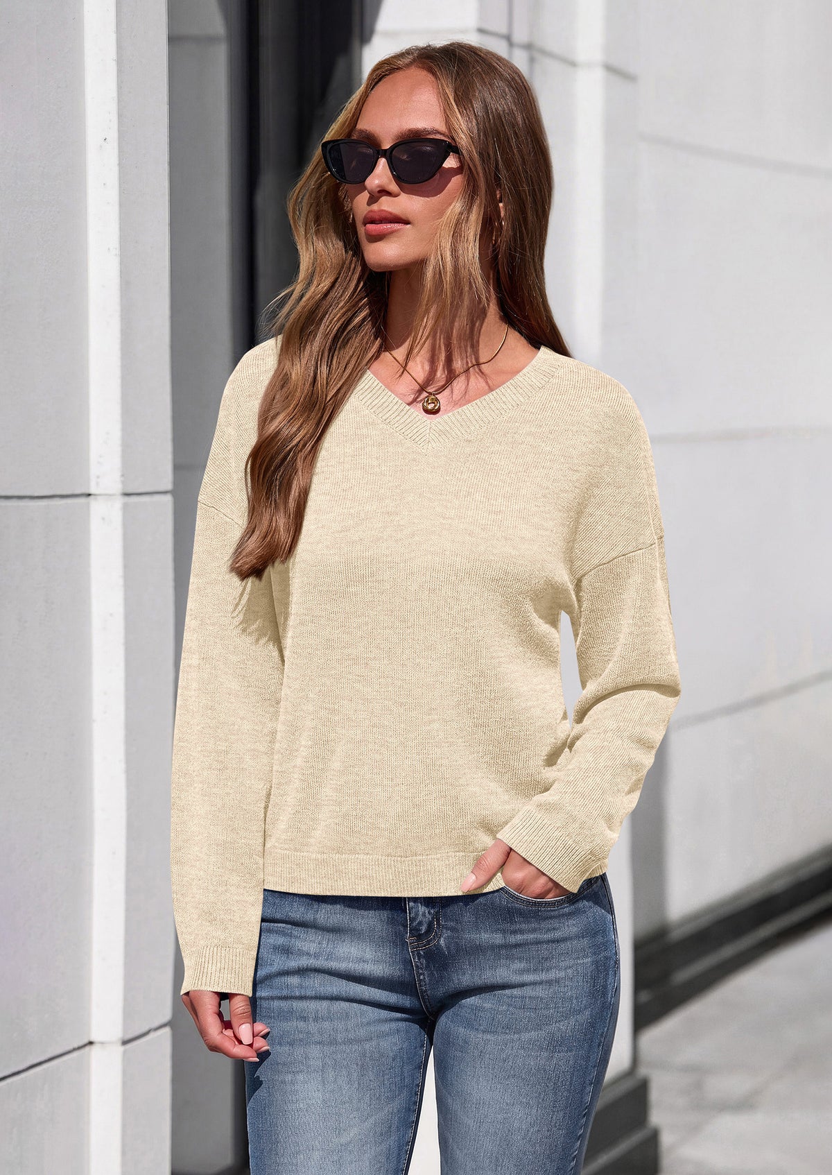 PRETTYGARDEN Women's Fall Fashion V Neck Cozy Sweaters | Soft Stretchy Warm, Chunky Knit Pullover, Loose Fit Long Sleeve Tops, Dressy Casual Blouses,Trendy Holiday Winter Outfits
