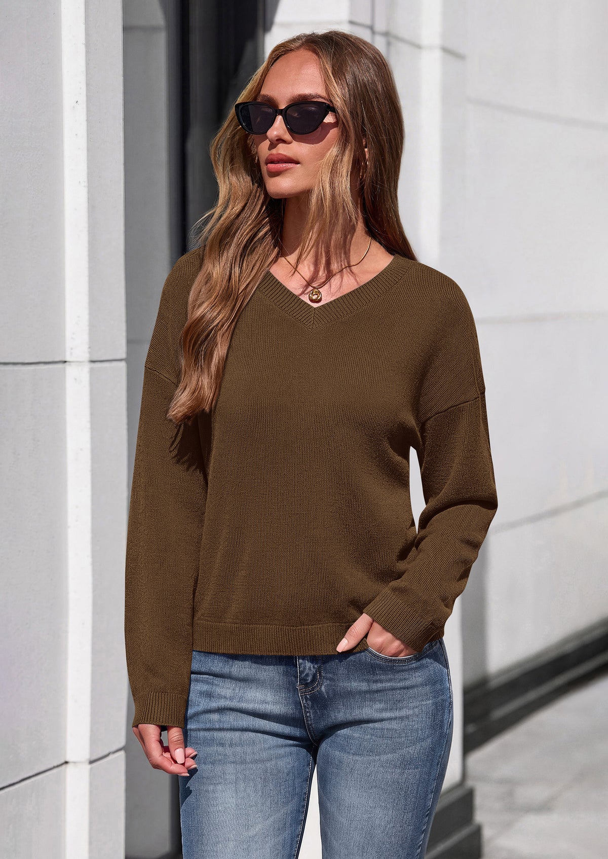 PRETTYGARDEN Women's Fall Fashion V Neck Cozy Sweaters | Soft Stretchy Warm, Chunky Knit Pullover, Loose Fit Long Sleeve Tops, Dressy Casual Blouses,Trendy Holiday Winter Outfits