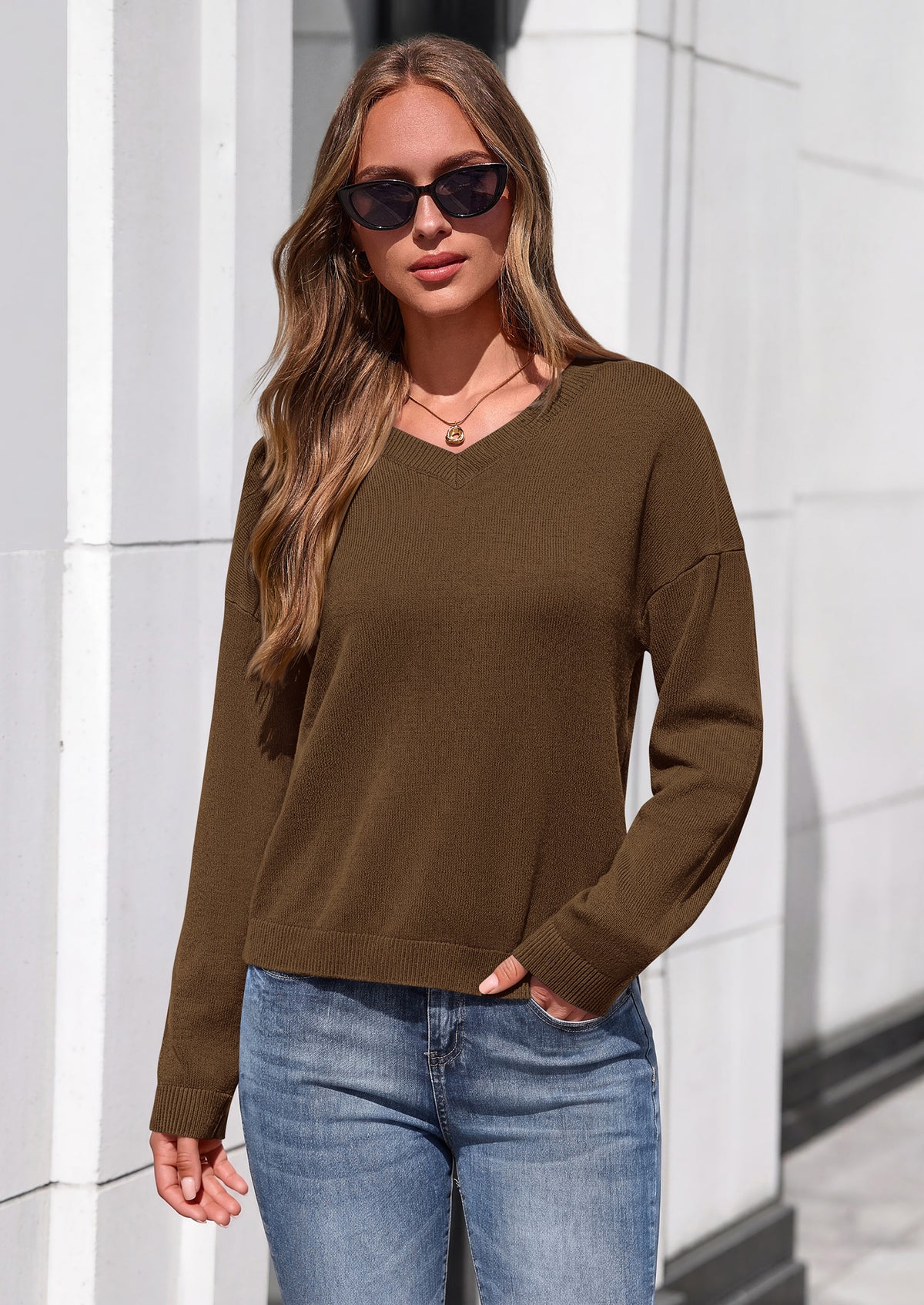 PRETTYGARDEN Women's Fall Fashion V Neck Cozy Sweaters | Soft Stretchy Warm, Chunky Knit Pullover, Loose Fit Long Sleeve Tops, Dressy Casual Blouses,Trendy Holiday Winter Outfits