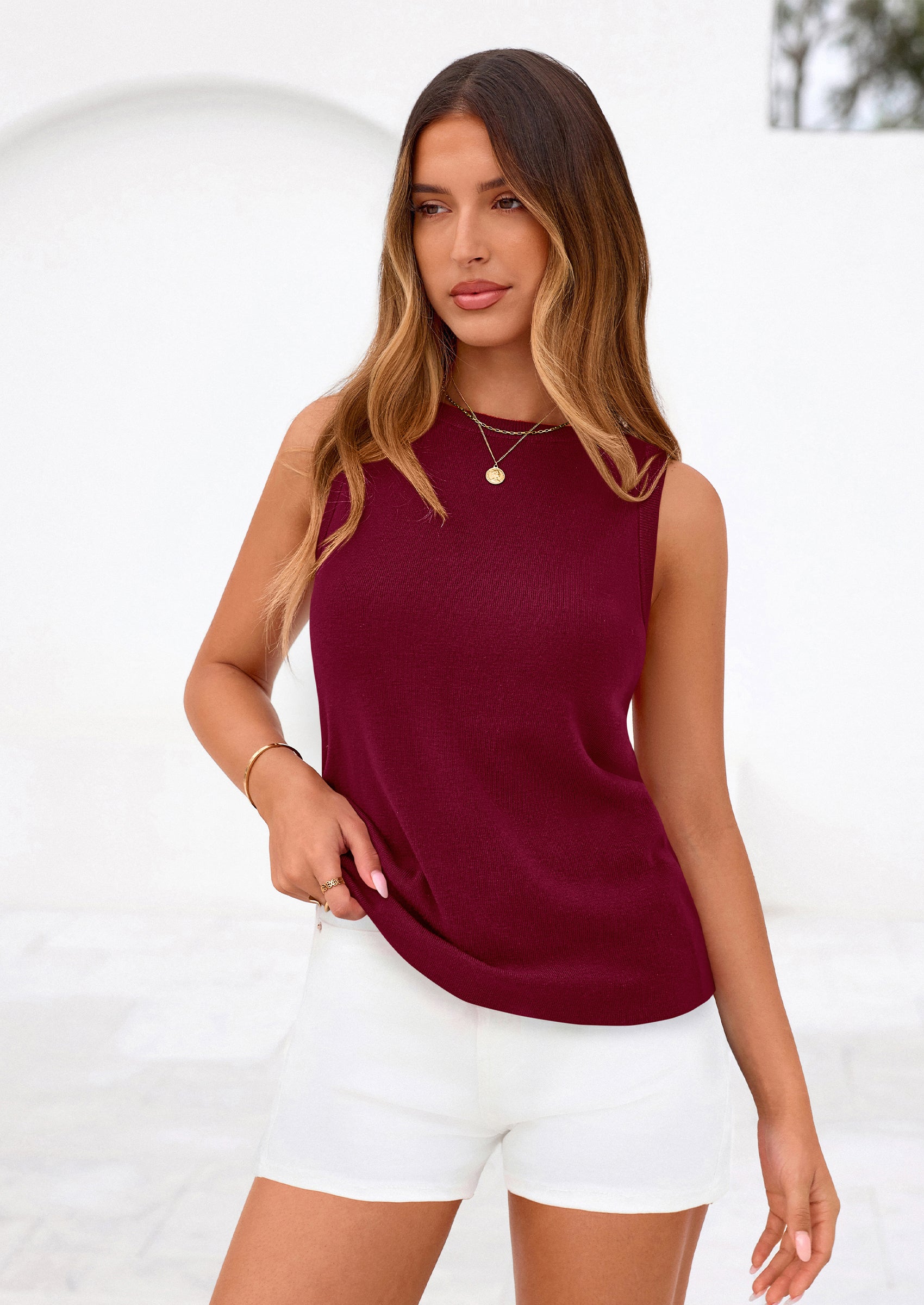 PRETTYGARDEN Tank Top for Women Summer Sleeveless Sweater Tops Spring Business Casual Work Shirts Ribbed Knit Blouses