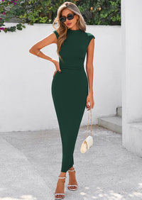PRETTYGARDEN Women's Summer Maxi Dress Ruched Bodycon Sleeveless Formal Wedding Guest Elegant Cocktail Party Slit Dresses