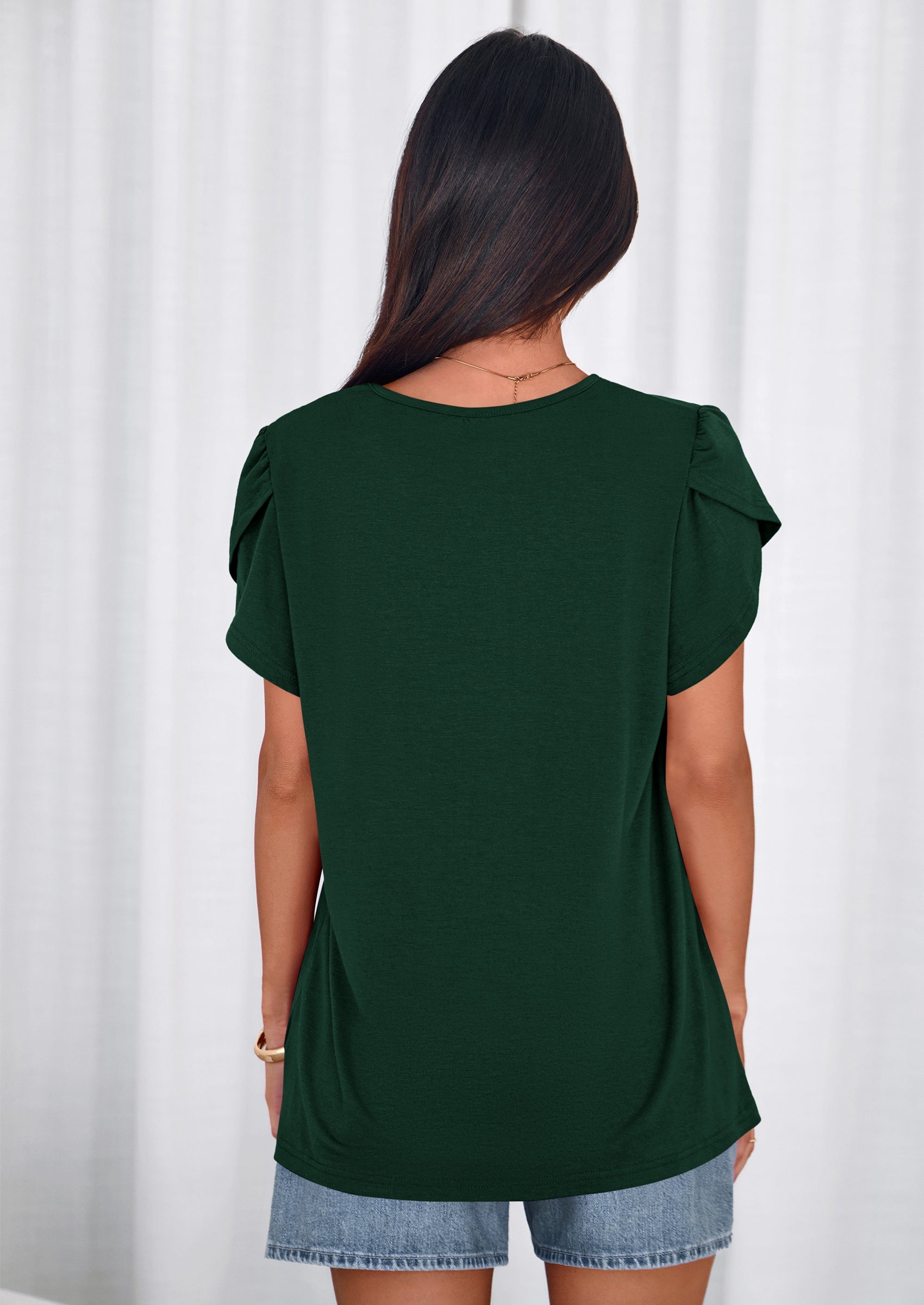 PRETTYGARDEN Summer Tops for Women Short Sleeve Crew Neck Pleated T Shirts Dressy Casual Blouses Spring Fashion Clothes PRETTYGARDEN